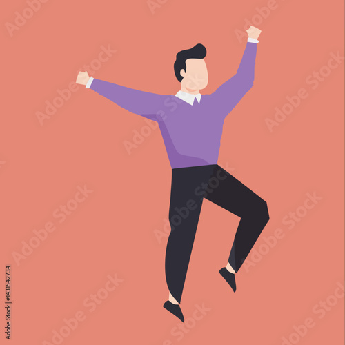 Joyful Man in Mid-Air Leap Celebrating Success. Vector Image