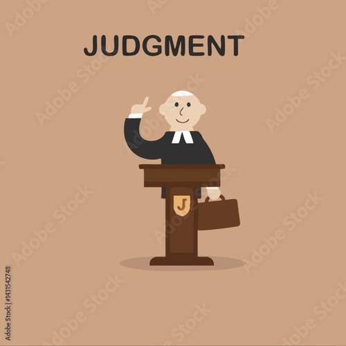 Judge delivering verdict at lectern. Vector Image
