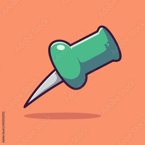 Green Push Pin Illustration. Vector Image