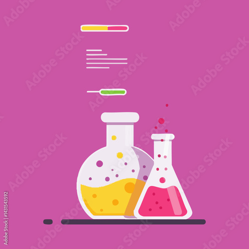 Colorful Laboratory Flasks with Progress Bars. Vector Image