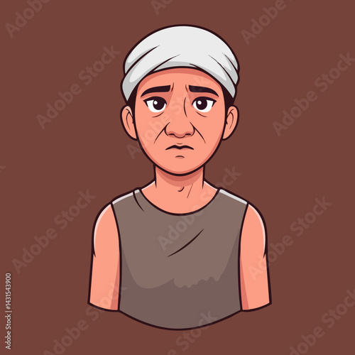 Cartoon illustration of a man wearing a head wrap and sleeveless shirt. Vector Image