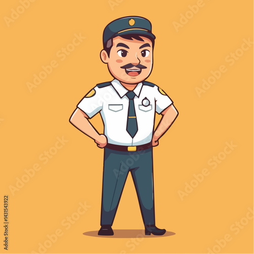 Cartoon illustration of a male uniformed officer. Vector Image