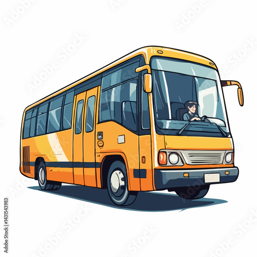 Cartoon Illustration of a Bus with Driver. Vector Image