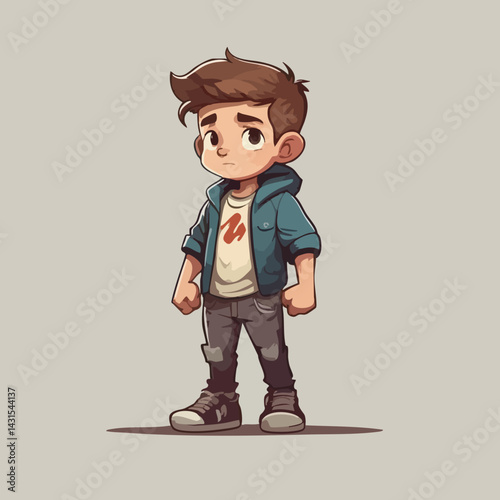 Cartoon Boy Wearing Jacket and Sneakers. Vector Image