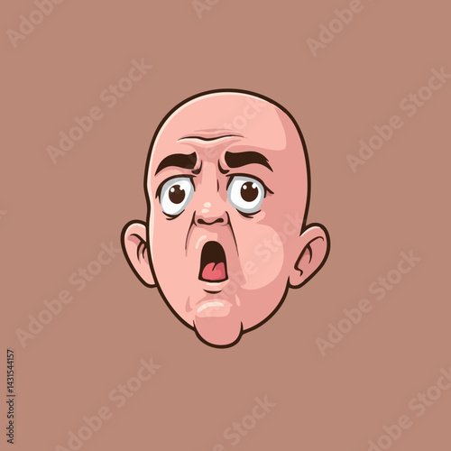 Cartoon Bald Head with Surprised Expression. Vector Image
