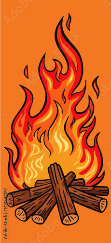Campfire with Burning Logs Illustration. Vector Image