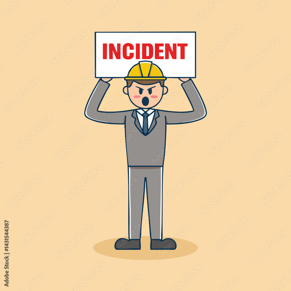 Businessman in hard hat protesting incident. Vector Image Businessman in hard hat protesting incident. Vector Image