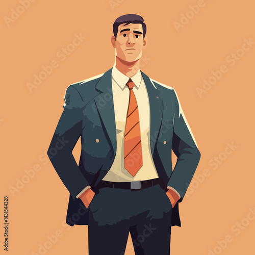 Businessman in Suit Hands in Pockets. Vector Image