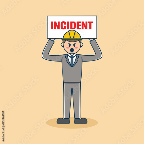 Businessman in hard hat protesting incident. Vector Image