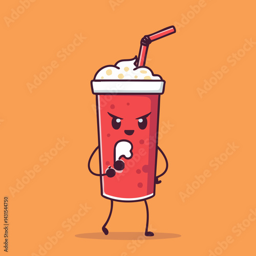 Angry Cartoon Soda Cup Character Illustration. Vector Image