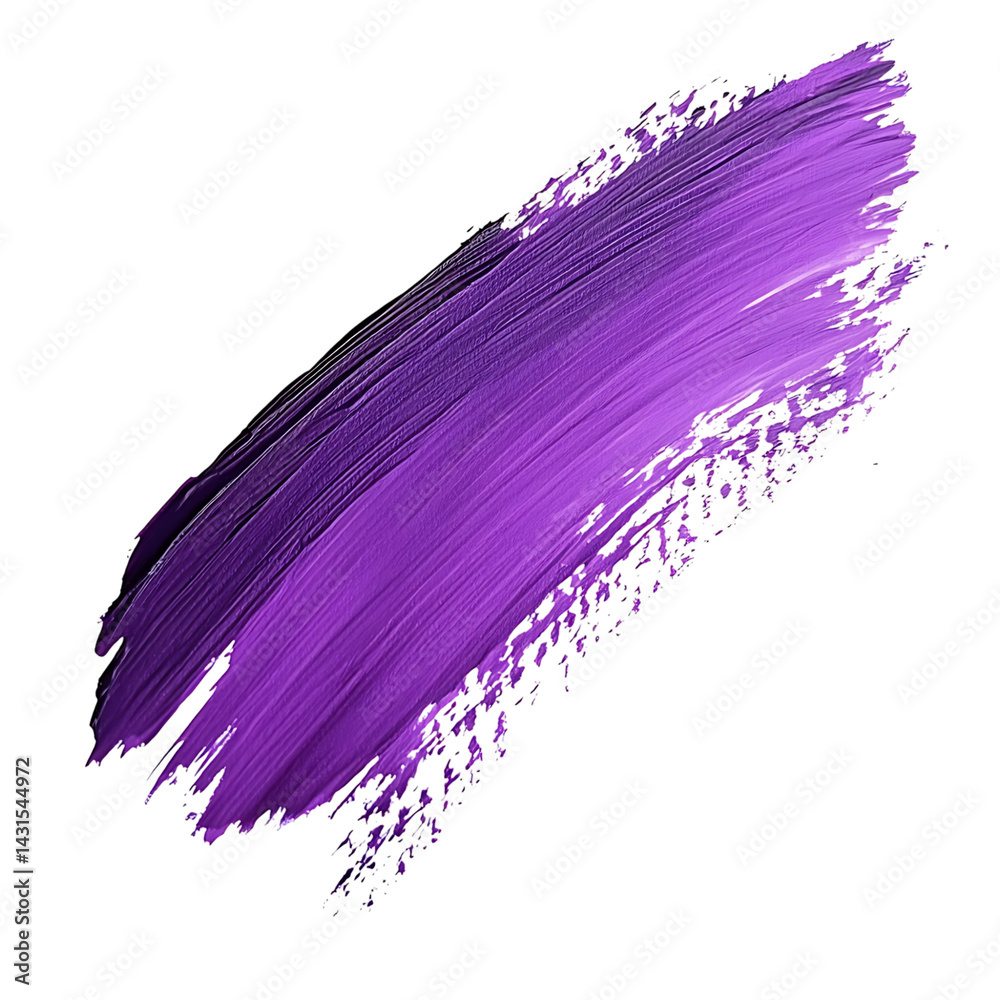 Purple acrylic brush stroke with grunge texture and expressive painterly style sweeping diagonally across a transparent background with visible bristle marks