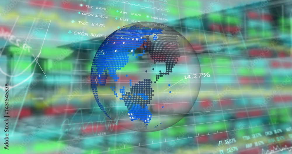 Image of globe over financial graphs and data Image of globe over financial graphs and data