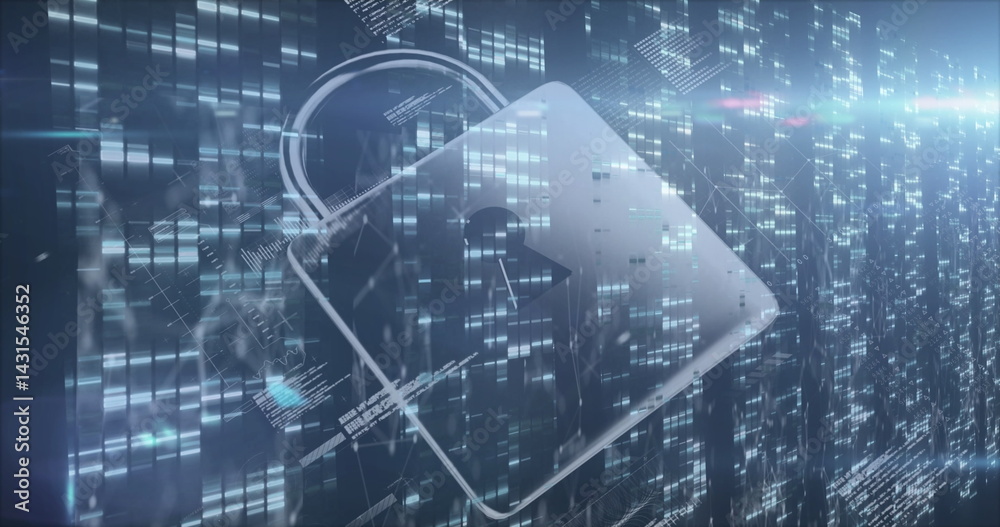 Image of padlock icon over data processing on black background Image of padlock icon over data processing on black background