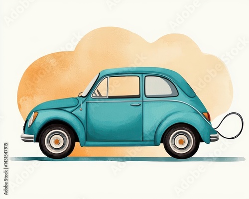 Retrostyled electric car as part of a modern carsharing fleet, vintage meets future, Watercolor style