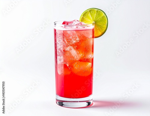 Wallpaper Mural Sea Breeze cocktail in a highball glass, with half slice of lime garnish, pastel red color, photography, isolated on a white bac Torontodigital.ca