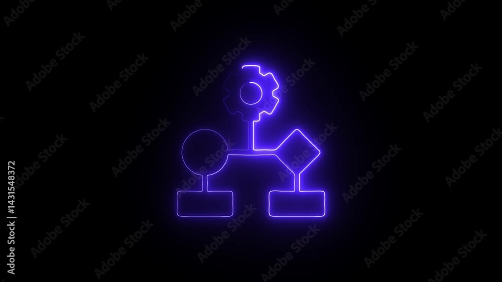 Neon blueprint diagram visualization of business workflow and decision process technology concept Neon blueprint diagram visualization of business workflow and decision process technology concept