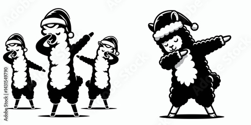 Alpaca wear santa costume and pose dabbing. Funny Christmas Holiday Animal Clipart. adorn attire execute a spirited dab position.