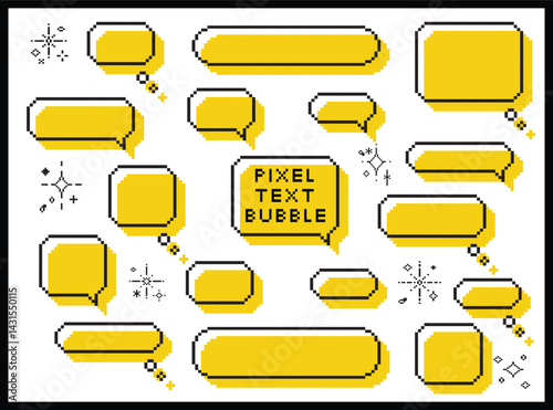 Cute pixel dialog text speech bubble isolated vector element illustration set. Speech talking thinking box. Dialogue cloud. 8 bit. For game development, mobile app, scrapbook, graphic, social media