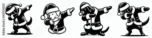 Labrador Retriever Dog wear santa costume and pose dabbing. Funny Christmas Holiday Animal Clipart. Canine attire comical posture fun.