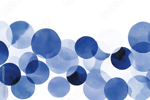 Abstract watercolor painting of overlapping blue circles on white background