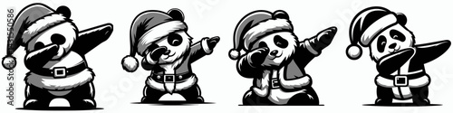 Panda wear santa costume and pose dabbing. Funny Christmas Holiday Animal Clipart. bear in festive attire strikes cool dabbing stance.