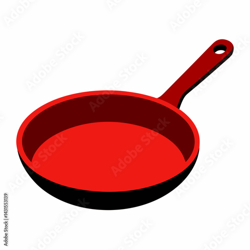 new red color frying pan vector icon on white background