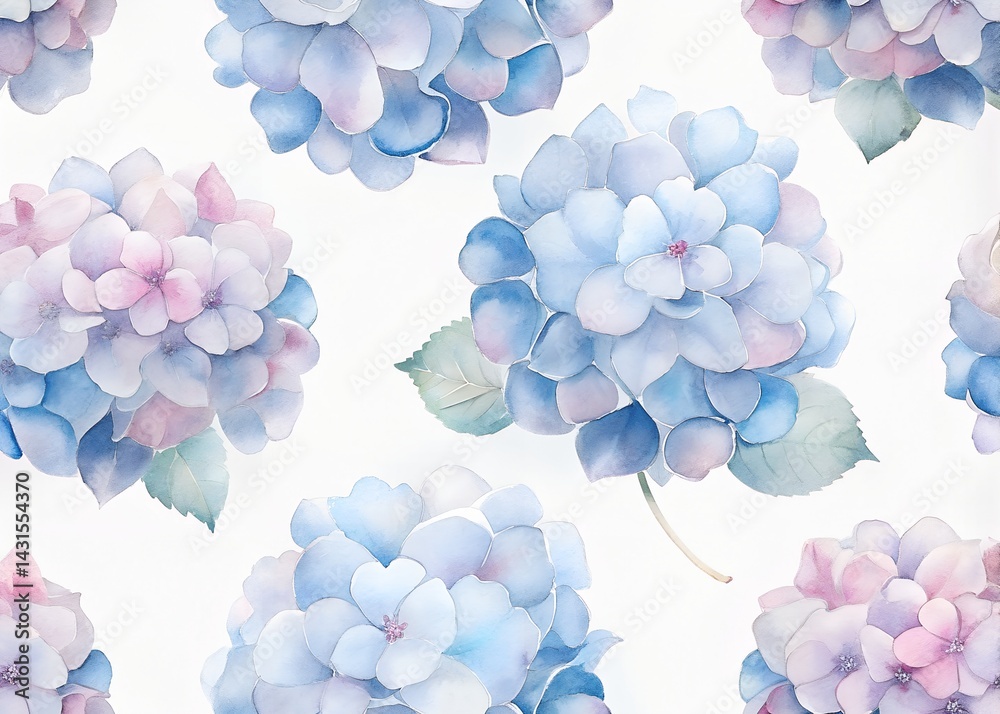 Watercolor Floral Pattern with Hydrangeas , Water color Hand-drawn peony textile design, Water color background, floral pattern for wallpaper or fabric