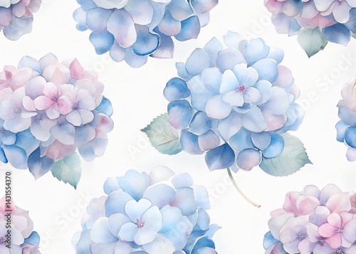 Watercolor Floral Pattern with Hydrangeas , Water color Hand-drawn peony textile design, Water color background, floral pattern for wallpaper or fabric