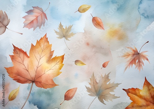 Obraz na płótnie Watercolor Autumn Leaves Background , Water color Hand-drawn peony textile design, Water color background, floral pattern for wallpaper or fabric w salonie