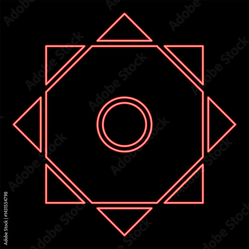 Neon symbol Rub el Hizb Islam Ramadan equilibrium of static dynamic Sacred geometry red color vector illustration image flat style