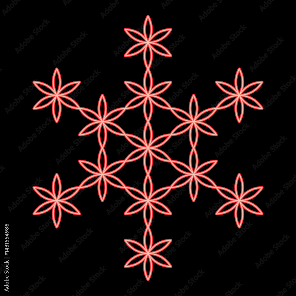 Neon flower of life Sacred geometry red color vector illustration image flat style Neon flower of life Sacred geometry red color vector illustration image flat style