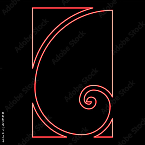 Neon golden ratio section Sacred geometry symbol ration proportions red color vector illustration image flat style