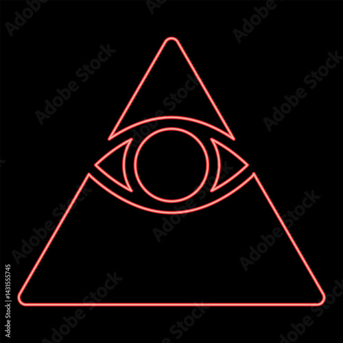 Neon kao Give all seeing eye in pyramid inside triangle Illuminati symbol Masonic red color vector illustration image flat style