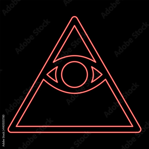 Neon kao Give all seeing eye in pyramid inside triangle Illuminati symbol Masonic red color vector illustration image flat style