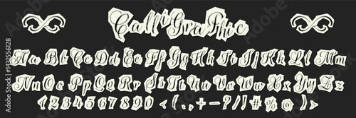 Halftone calligraphic handwritten font collages. Cut out paper alphabet with dots