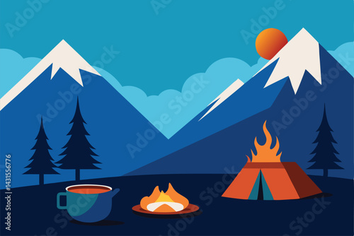 camping in the mountains vector illustration