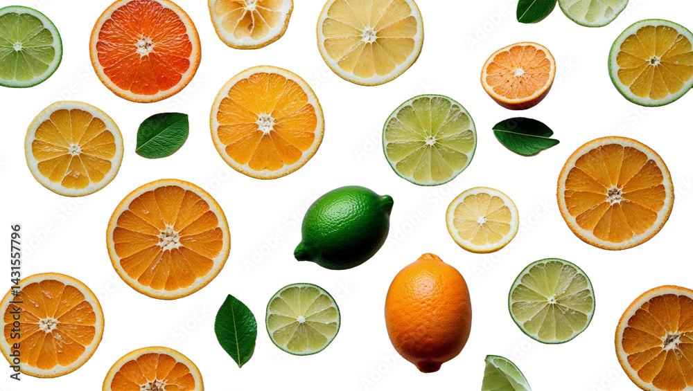 Citrus fruit slices on black background orange lemon lime grapefruit refreshing pattern Citrus fruit slices on black background orange lemon lime grapefruit refreshing pattern