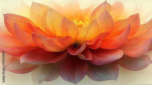 Wallpaper Mural Dahlia Flower with Orange, Yellow, Red Petals and Soft Lighting Effect Torontodigital.ca