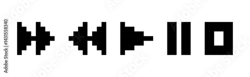 Pixelated Media Control Icons, Play Pause Stop, Retro Interface Symbols, 8-Bit Style Buttons, Minimal Design, pixel art, Media Control Icons.