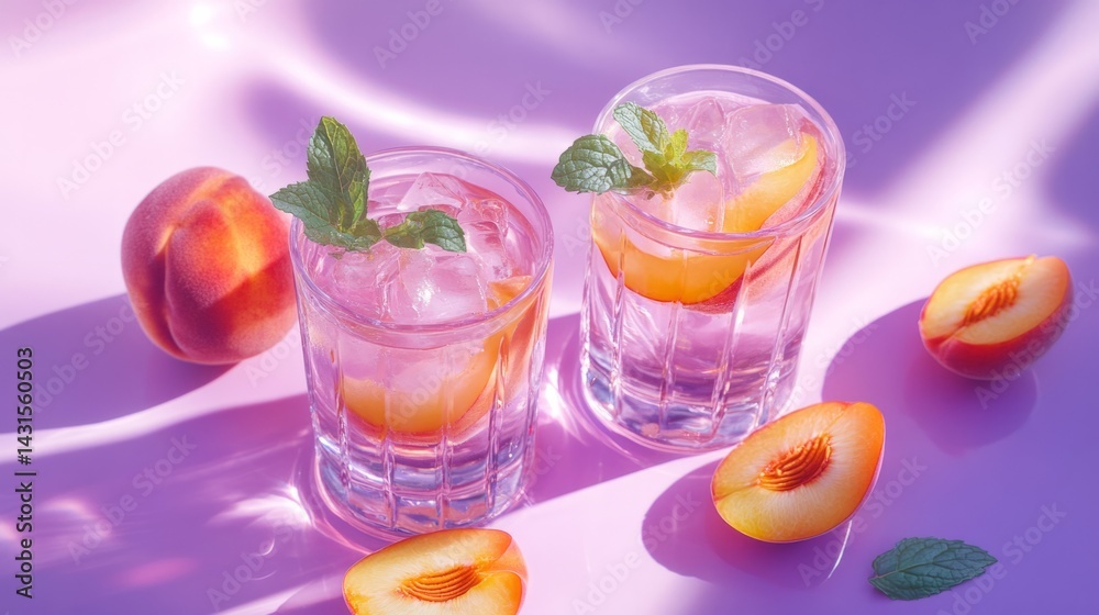 Fototapeta premium Two cocktail glasses on a lavender background. generative ai