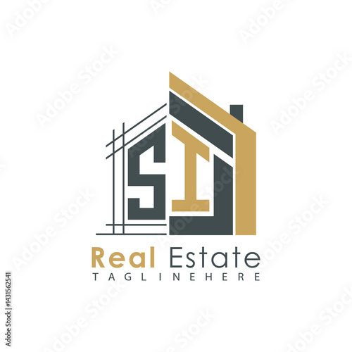 initial monogram logo for real estate with Home shape creative design.