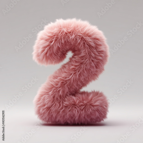 Pink fluffy fur number two 3d render on gray background
