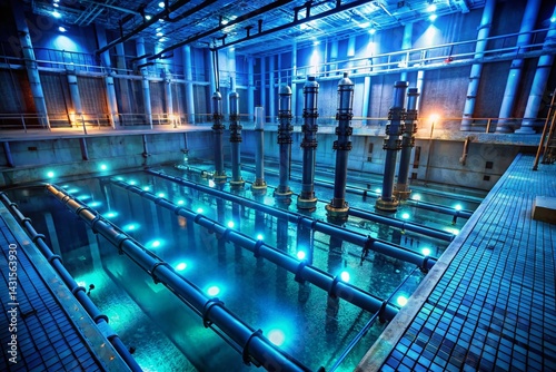 Eerie Blue Cherenkov Glow: Spent Nuclear Fuel Rods in Cooling Pool