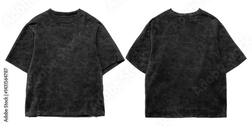 Front and back black washed  t-shirt, tees, oversized black washed t-shirt mockup, black washed t-shirt mockup for apparel, clothing, isolated on solid background