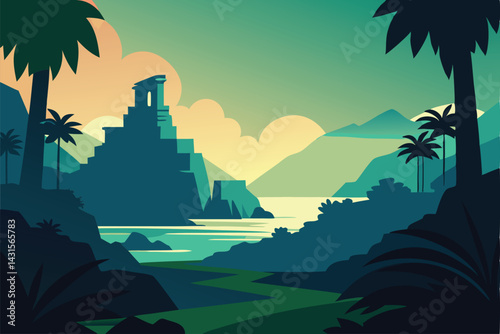 landscape with palm trees and mountains