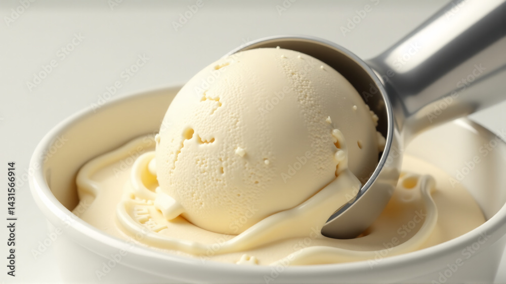 Scooping Action: Metal Ice Cream Scoop Creating Perfect Ball from Tub of Vanilla Bean Ice Cream Scooping Action: Metal Ice Cream Scoop Creating Perfect Ball from Tub of Vanilla Bean Ice Cream