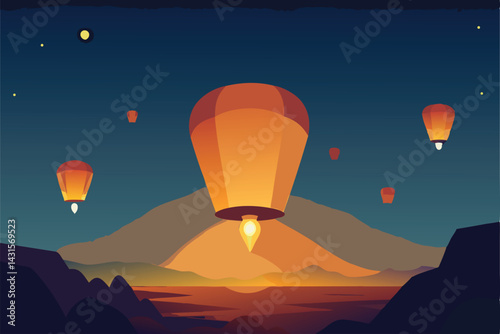 hot air balloon in sunset