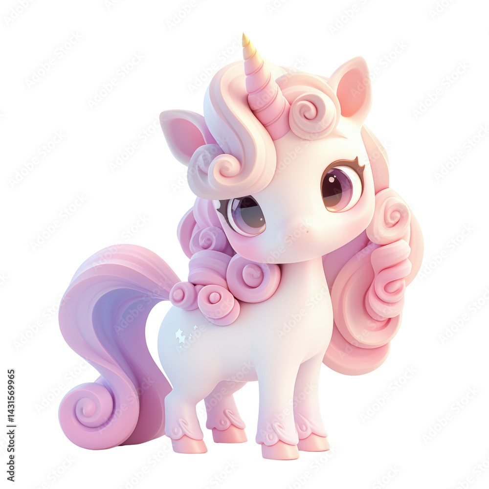 Fototapeta premium Adorable Fantasy Unicorn Character with Pretty Pink Mane Isolated on Transparent Background