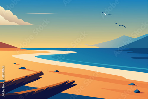sandy-beach-with-driftwood-logs-and-seagulls--.eps

