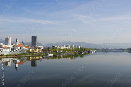 A riverside embankment in Linz, the river Danube, Austria       